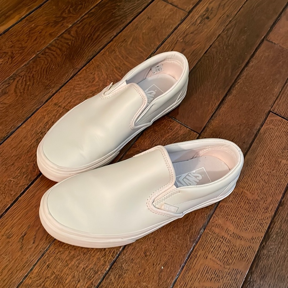 Pink leather slip ons